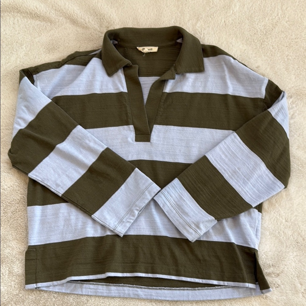 Madewell Striped Long Sleeve Polo Shirt. Size M